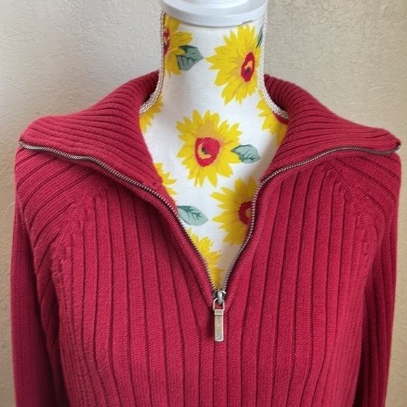Jones New York Sport ~ Medium ~ 100% Cotton Red Zip Front Sweater - Picture 5 of 9